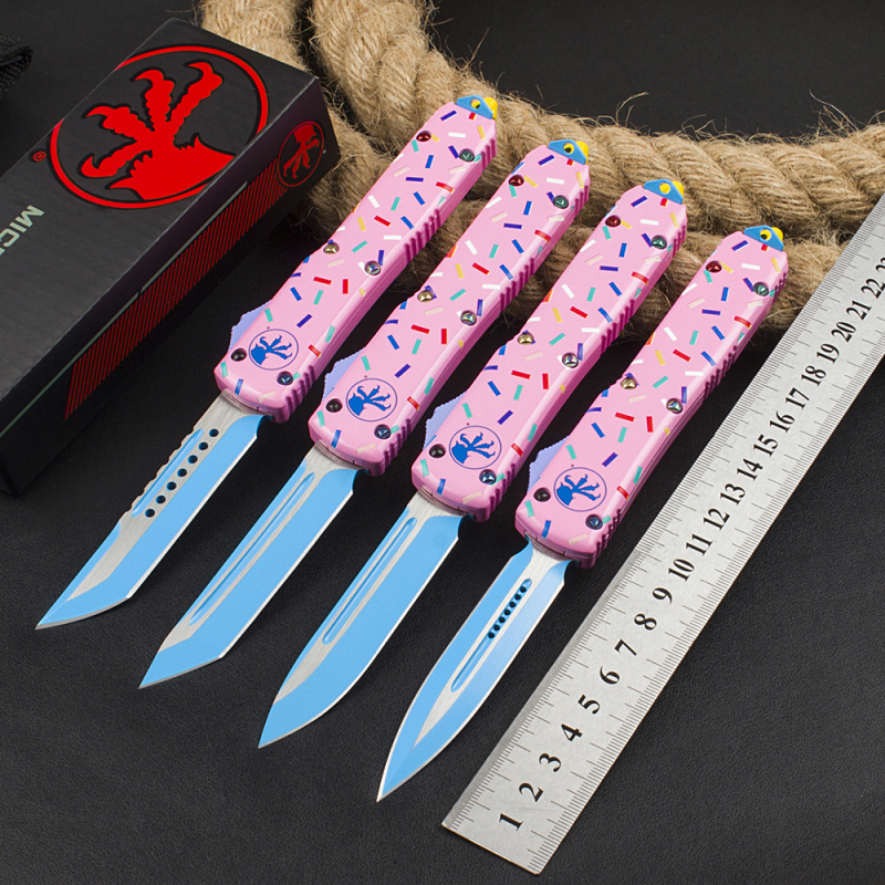 Microtech Donut UTX-70 AUTO OTF Knife 3.34" 440C Plain Blade, Zinc Alloy Handles