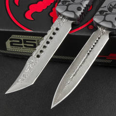 Microtech 3D UTX-70 Ultratech OTF AUTO Knife 3.34" Damascus Plain Blade, Aluminum Alloy Handles