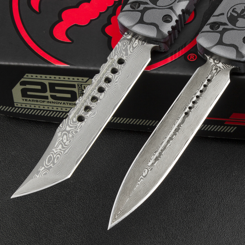 Microtech 3D UTX-70 Ultratech OTF AUTO Knife 3.34" Damascus Plain Blade, Aluminum Alloy Handles