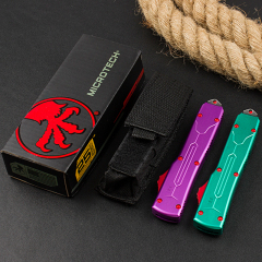 Microtech Bounty Hunter AUTO OTF Knife 3.46" D2 Point Plain Blade, Aviation Aluminum Handles