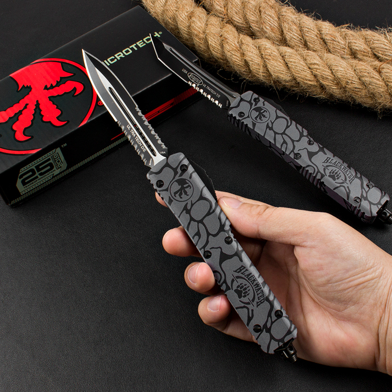 Microtech 3D UTX-70 Ultratech OTF AUTO Knife 3.34" Elmax Plain Blade, Aluminum Alloy Handles