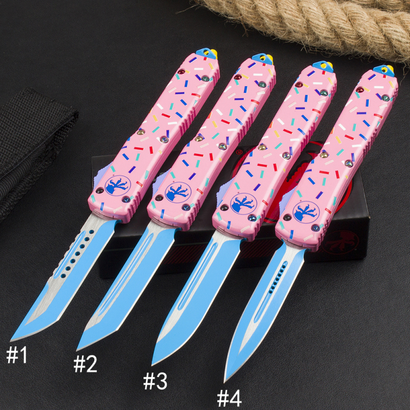 Microtech Donut UTX-70 AUTO OTF Knife 3.34" 440C Plain Blade, Zinc Alloy Handles