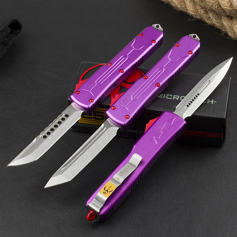 Microtech Bounty Hunter AUTO OTF Knife 3.46" D2 Point Plain Blade, Aviation Aluminum Handles