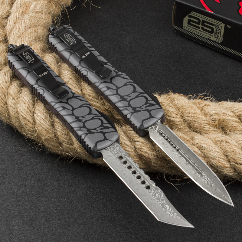 Microtech 3D UTX-70 Ultratech OTF AUTO Knife 3.34" Damascus Plain Blade, Aluminum Alloy Handles