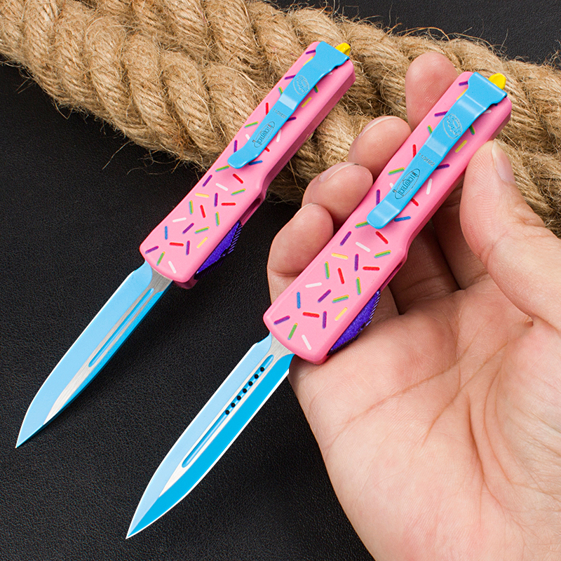 Microtech Donut Mini UTX-70 AUTO OTF Knife 2.36" D2 Plain Blade, Aviation Aluminum Handles