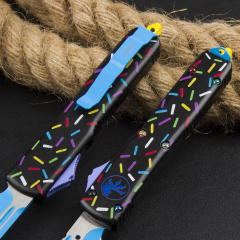 Microtech Black Donut UTX-70 AUTO OTF Knife 3.34" 440C Plain Blade, Zinc Alloy Handles