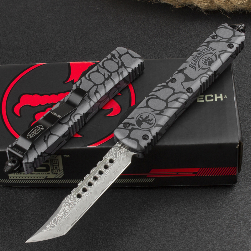 Microtech 3D UTX-70 Ultratech OTF AUTO Knife 3.34" Damascus Plain Blade, Aluminum Alloy Handles