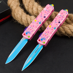 Microtech Donut UTX-85 AUTO OTF Knife 3.34" D2 Plain Blade, Aluminum Alloy Handles