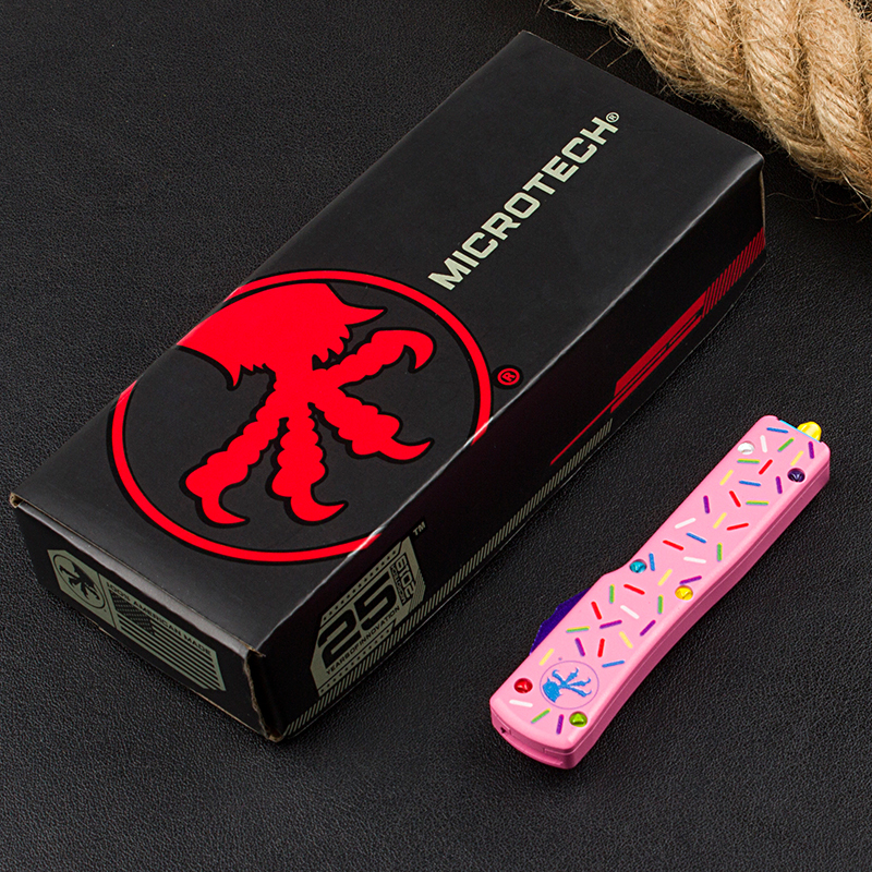 Microtech Donut Mini UTX-70 AUTO OTF Knife 2.36" D2 Plain Blade, Aviation Aluminum Handles