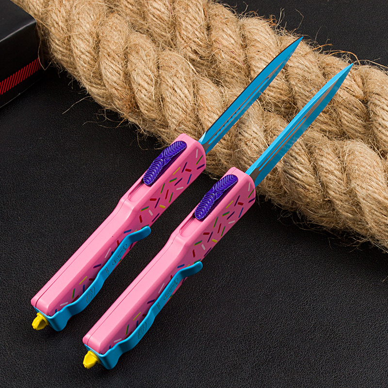 Microtech Donut Mini UTX-70 AUTO OTF Knife 2.36" D2 Plain Blade, Aviation Aluminum Handles