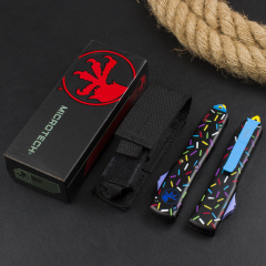 Microtech Black Donut UTX-70 AUTO OTF Knife 3.34" 440C Plain Blade, Zinc Alloy Handles