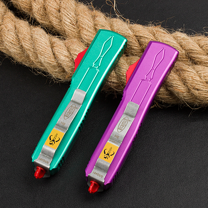 Microtech Bounty Hunter AUTO OTF Knife 3.46" D2 Point Plain Blade, Aviation Aluminum Handles