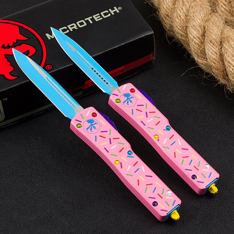 Microtech Donut Mini UTX-70 AUTO OTF Knife 2.36" D2 Plain Blade, Aviation Aluminum Handles