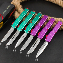 Microtech Bounty Hunter AUTO OTF Knife 3.46" D2 Point Plain Blade, Aviation Aluminum Handles