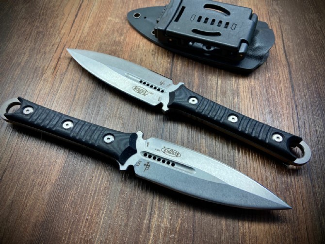 Microtech/Borka Blades SBD Fixed Blade Knife 4.33" M390 Dagger Blade, Milled Black G10 Handles