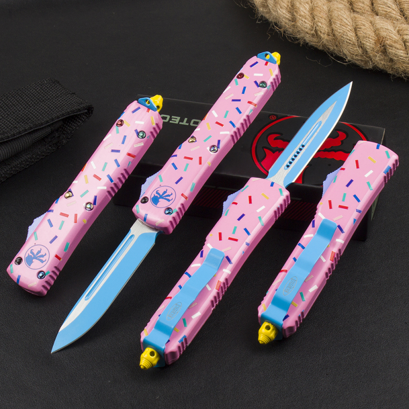 Microtech Donut UTX-70 AUTO OTF Knife 3.34" 440C Plain Blade, Zinc Alloy Handles