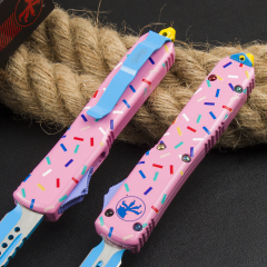 Microtech Donut UTX-70 AUTO OTF Knife 3.34" 440C Plain Blade, Zinc Alloy Handles