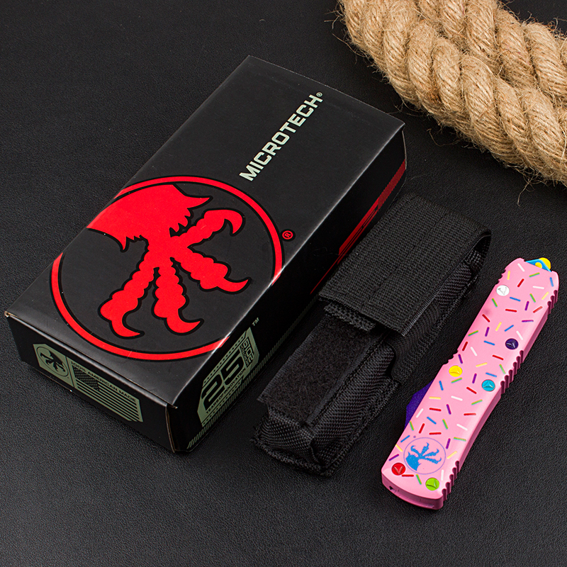 Microtech Donut UTX-85 AUTO OTF Knife 3.34" D2 Plain Blade, Aluminum Alloy Handles