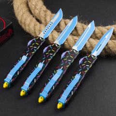 Microtech Black Donut UTX-70 AUTO OTF Knife 3.34" 440C Plain Blade, Zinc Alloy Handles