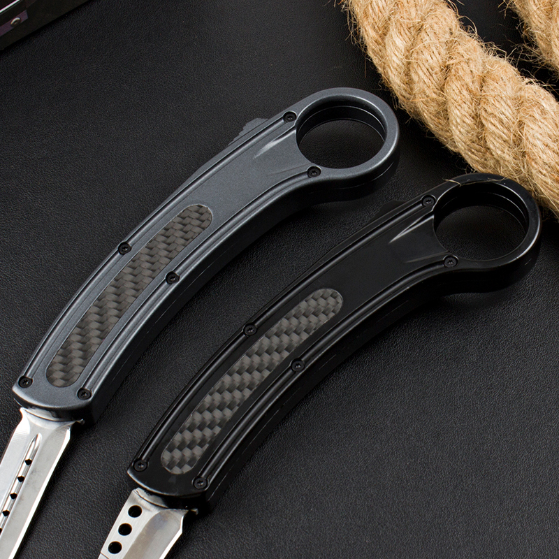 Microtech Claw Karambit AUTO OTF Knife 3.14" 440c Blade, Carbon Finer+Zinc Aluminum Alloy Handles