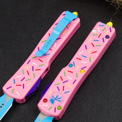 Microtech Donut Mini UTX-70 AUTO OTF Knife 2.36" D2 Plain Blade, Aviation Aluminum Handles