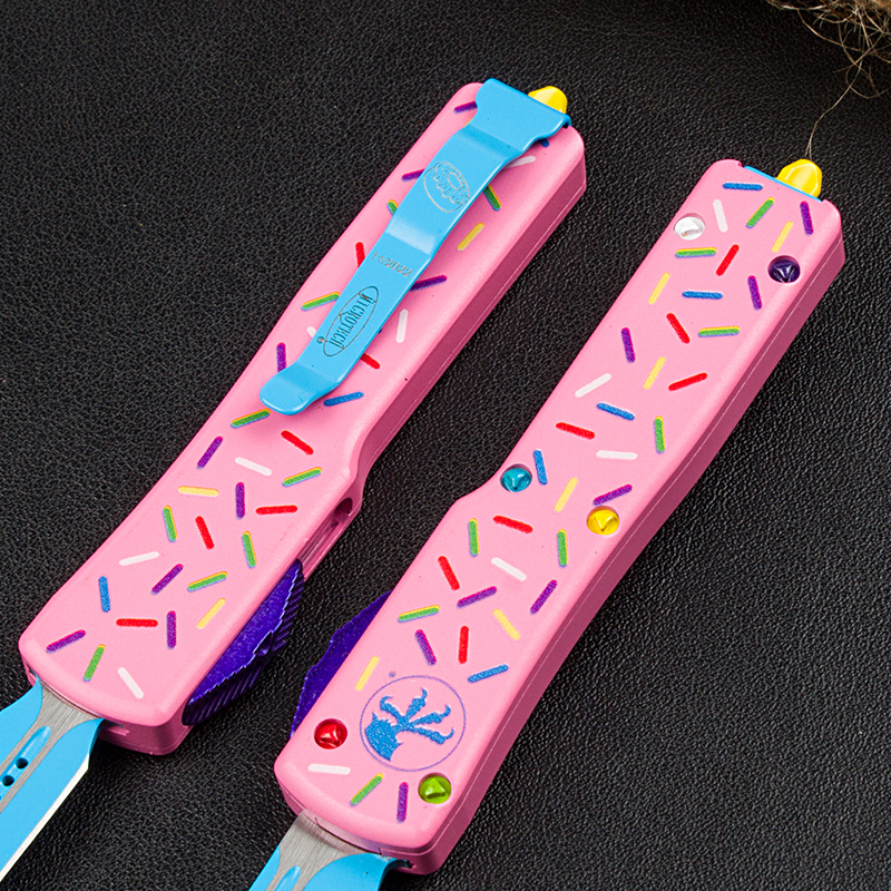 Microtech Donut Mini UTX-70 AUTO OTF Knife 2.36" D2 Plain Blade, Aviation Aluminum Handles