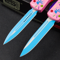 Microtech Donut Mini UTX-70 AUTO OTF Knife 2.36" D2 Plain Blade, Aviation Aluminum Handles