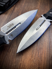 Microtech/Borka Blades SBD Fixed Blade Knife 4.33" M390 Dagger Blade, Milled Black G10 Handles