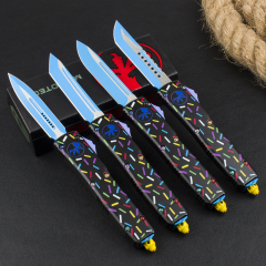 Microtech Black Donut UTX-70 AUTO OTF Knife 3.34" 440C Plain Blade, Zinc Alloy Handles