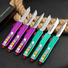 Microtech Bounty Hunter AUTO OTF Knife 3.46" D2 Point Plain Blade, Aviation Aluminum Handles