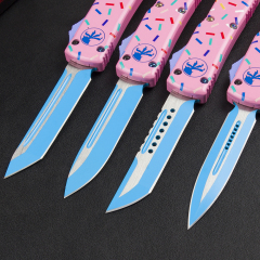 Microtech Donut UTX-70 AUTO OTF Knife 3.34" 440C Plain Blade, Zinc Alloy Handles