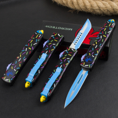 Microtech Black Donut UTX-70 AUTO OTF Knife 3.34" 440C Plain Blade, Zinc Alloy Handles