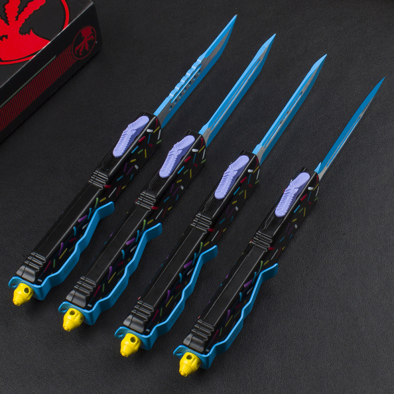 Microtech Black Donut UTX-70 AUTO OTF Knife 3.34" 440C Plain Blade, Zinc Alloy Handles