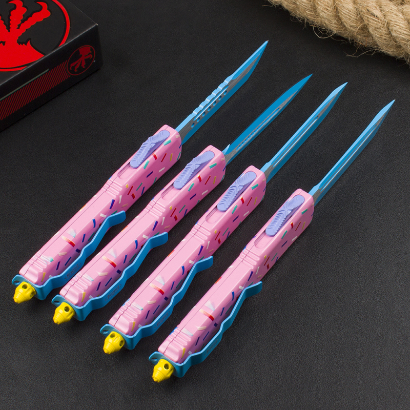 Microtech Donut UTX-70 AUTO OTF Knife 3.34" 440C Plain Blade, Zinc Alloy Handles