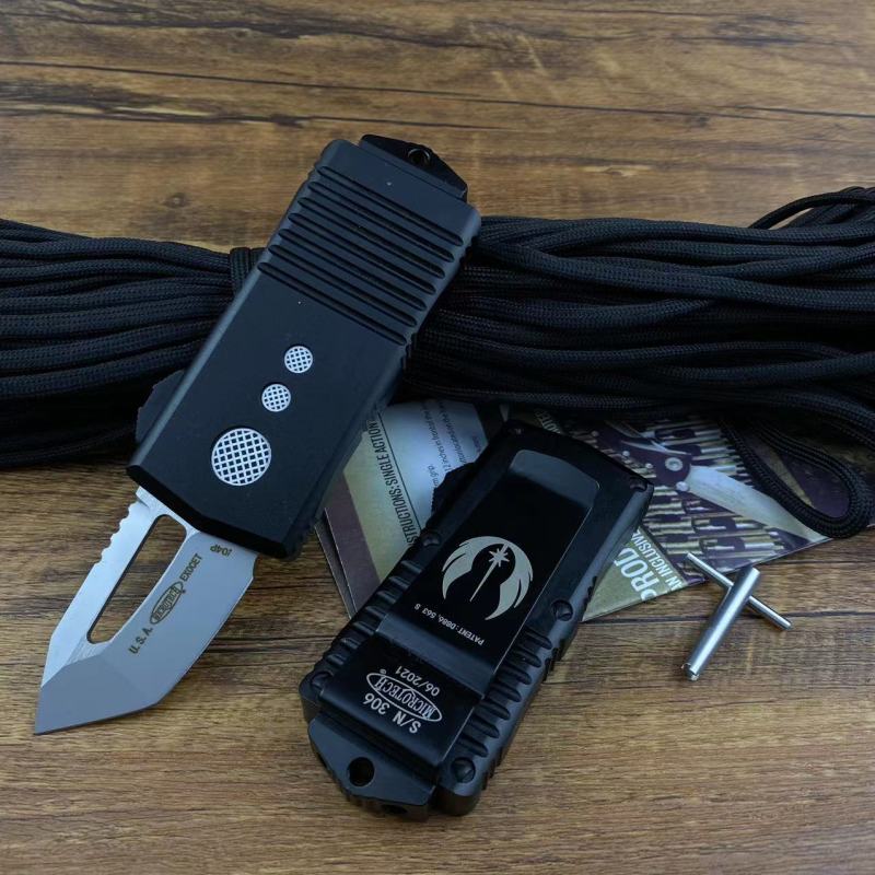Microtech Mini  Exocet OTF Money Clip AUTO Knife 1.96" 204P Blade, Aviation Aluminum Handles