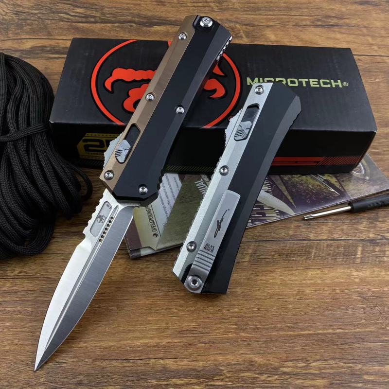 Microtech 184-10 Glykon AUTO OTF Knife 3.62" M390 Blade, Aviation Aluminum Handles