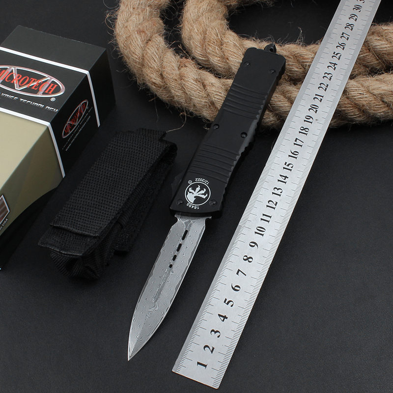 Microtech Combat Troodon AUTO OTF Knife 3.77" Damascus Plain Blade, Aluminum Alloy Handles-A11