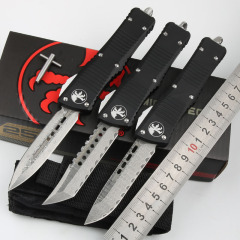 Microtech Hellhound AUTO OTF Knife 3.14" Damascus Plain Blade, Aviation Aluminum Handles