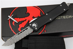 Microtech Hellhound AUTO OTF Knife 3.14" Damascus Plain Blade, Aviation Aluminum Handles