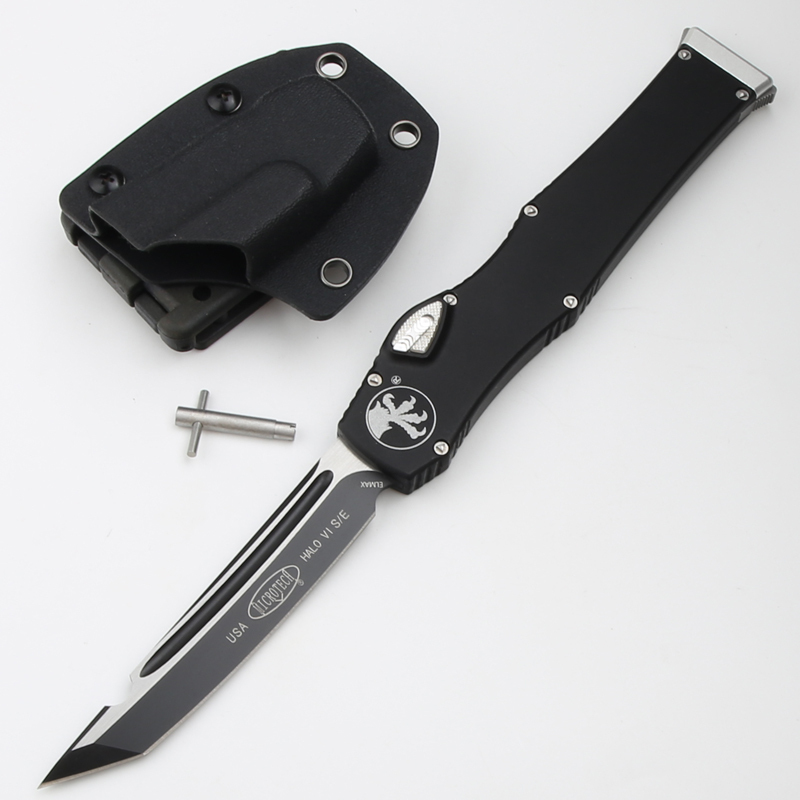 Microtech Marfione Halo VI OTF AUTO Knife 4.17" Elmax Blade, Black Aluminum Alloy Handles