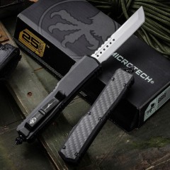 Microtech Navy Hellhound OTF AUTO Knife 3.50" D2 Plain Blade, Aviation Aluminum+Carbon FIber Handles