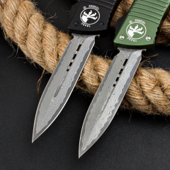 Microtech Combat Troodon AUTO OTF Knife 3.77" Damascus Plain Blade, Aluminum Alloy Handles-A11