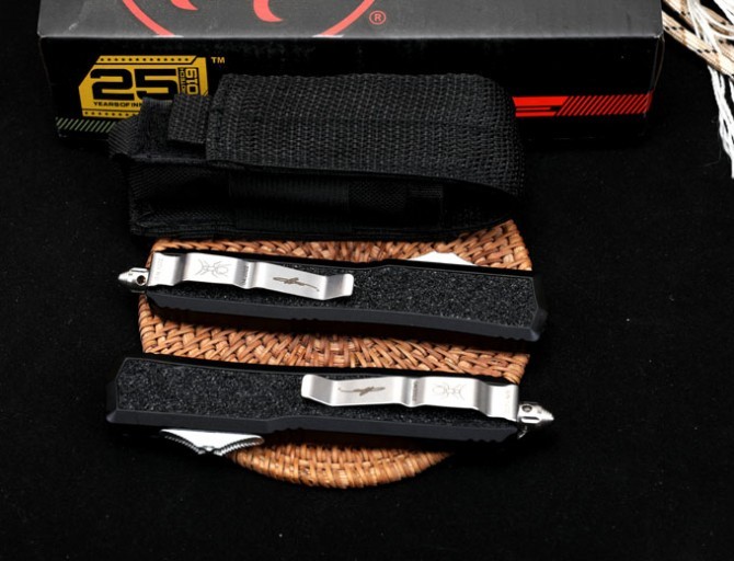 Microtech Navy ANT OTF AUTO Knife 3.34" D2 Plain Blade, Aviation Aluminum Handles