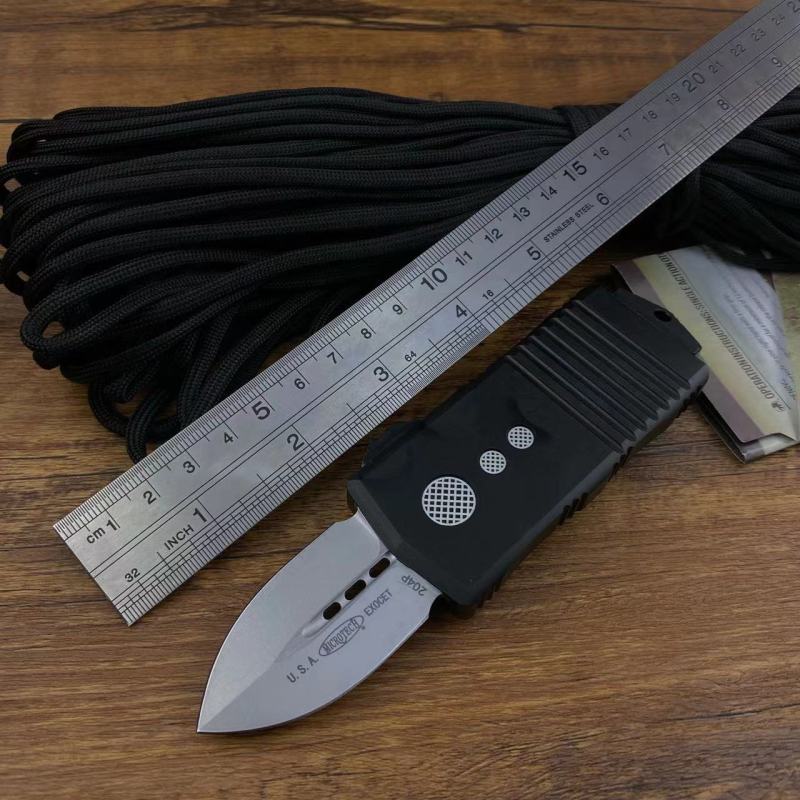 Microtech Mini  Exocet OTF Money Clip AUTO Knife 1.96" 204P Blade, Aviation Aluminum Handles