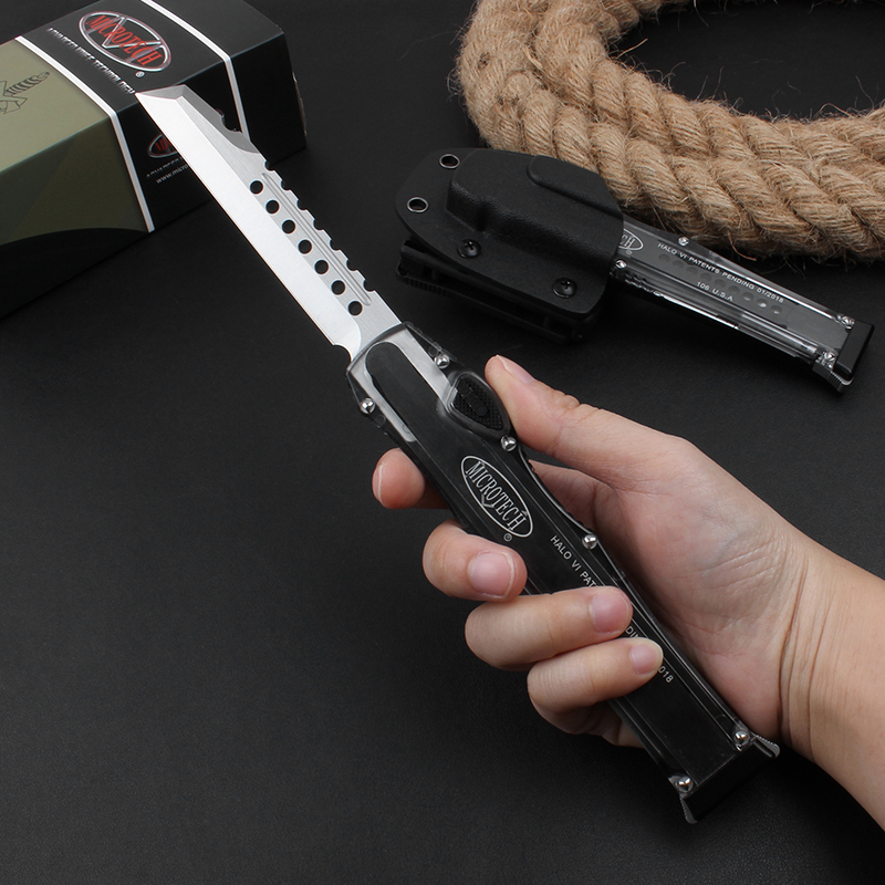 Microtech Marfione Custom Knives Mini Halo VI OTF AUTO 4.33" Elmax Blade, Black Aluminum Alloy+ABS Handles