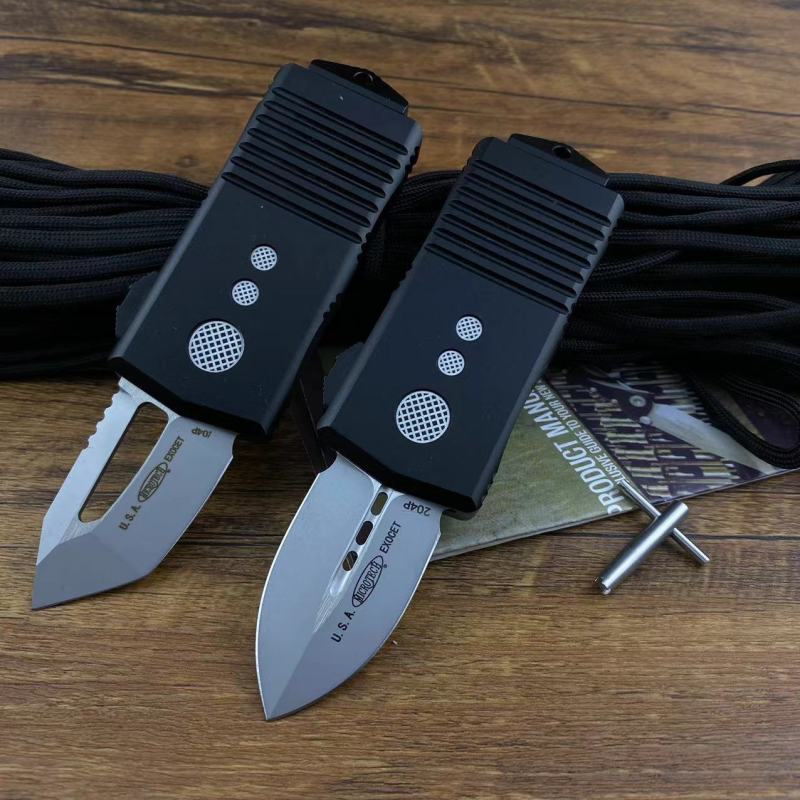 Microtech Mini  Exocet OTF Money Clip AUTO Knife 1.96" 204P Blade, Aviation Aluminum Handles
