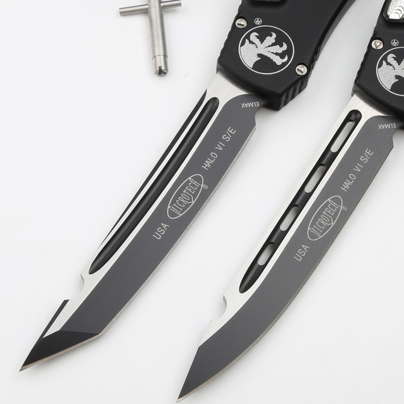 Microtech Marfione Halo VI OTF AUTO Knife 4.17" Elmax Blade, Black Aluminum Alloy Handles