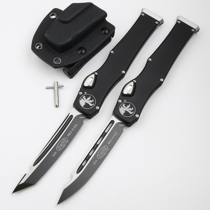 Microtech Marfione Halo VI OTF AUTO Knife 4.17" Elmax Blade, Black Aluminum Alloy Handles