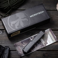 Microtech Navy Hellhound OTF AUTO Knife 3.50" D2 Plain Blade, Aviation Aluminum+Carbon FIber Handles