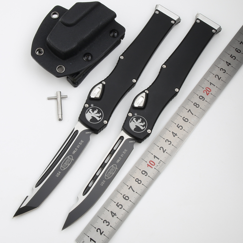 Microtech Marfione Halo VI OTF AUTO Knife 4.17" Elmax Blade, Black Aluminum Alloy Handles